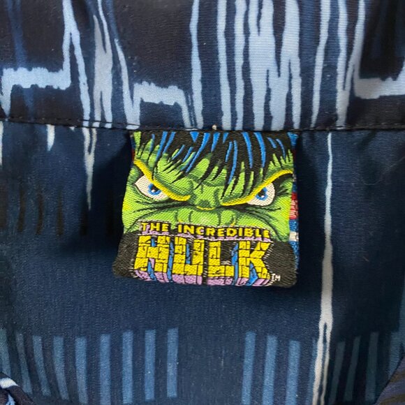 Vintage Incredible Hulk Shirt Boy's XL Mens Small All Over Print Button Up - Picture 5 of 10